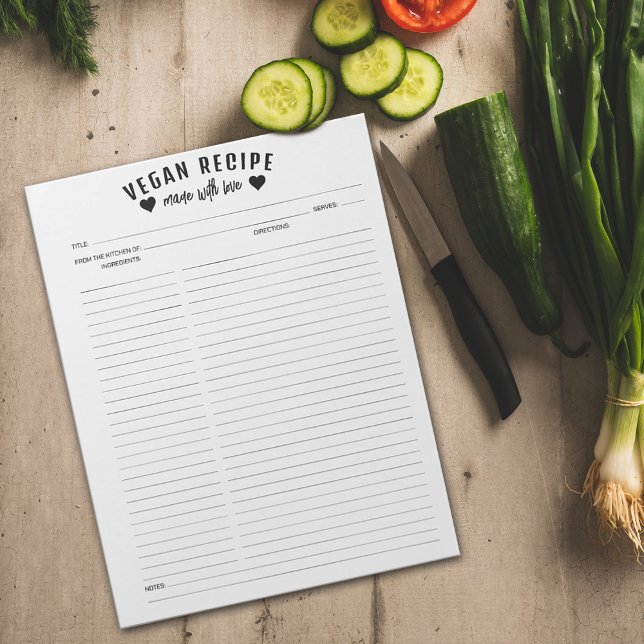 Einfache Minimalistische Vegane Rezeption Notepad Notizblock (Von Creator hochgeladen)