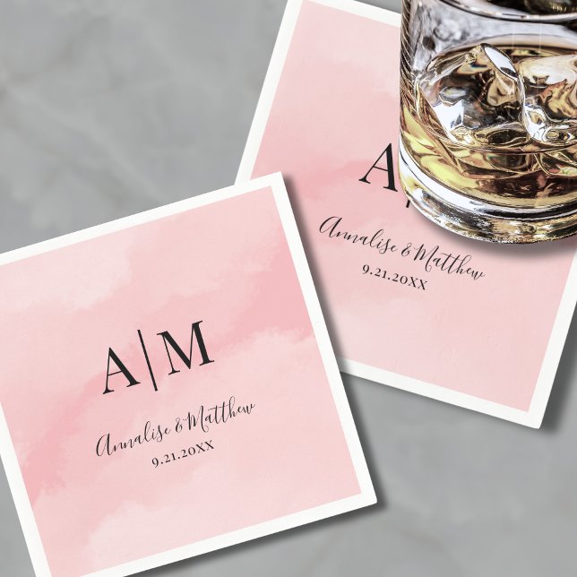 Einfache Minimalistische Wasserfarbenrosa Hochzeit Serviette (Simple Watercolor Pink Wedding Napkins)