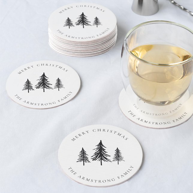 Einfache Minimalistische Weihnachtsbaume Personali Runder Pappuntersetzer (Von Creator hochgeladen)