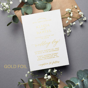 Einfache minimalistische weiße und goldene elegant folieneinladung