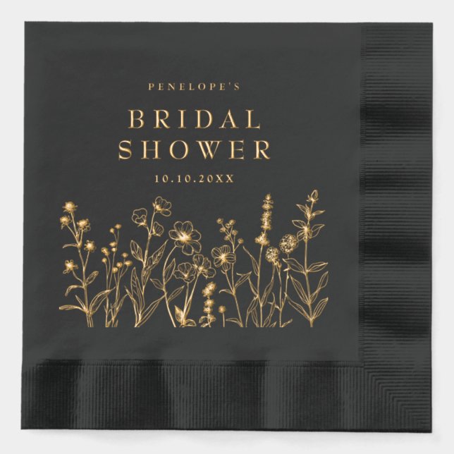 Einfache Minimalistische Wildblume Brautparty Gold Servietten Mit Folie (Vorderseite)
