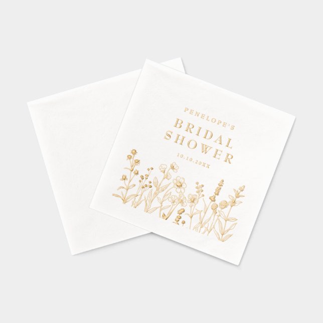 Einfache Minimalistische Wildblume Brautparty Gold Servietten Mit Folie (Rückseite)