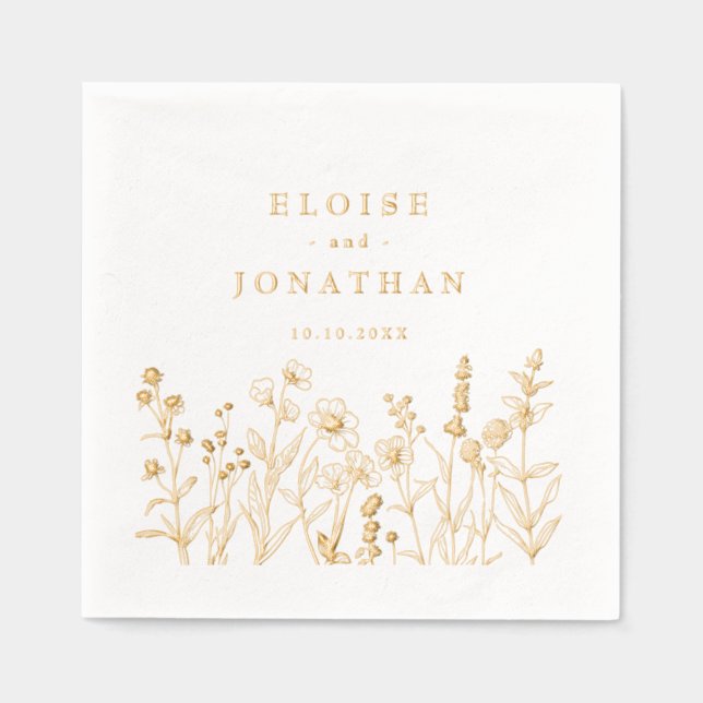 Einfache Minimalistische Wildblume Hochzeit Gold Servietten Mit Folie (Vorderseite)