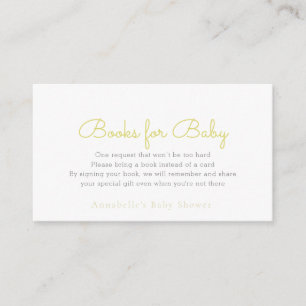Einfache Minimalistische Yellow Baby Dusche Buchun Begleitkarte