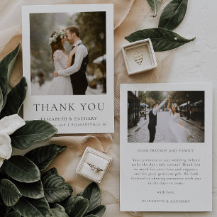 Einfache Minimalistische Zwei-Foto-Hochzeit Dankes Dankeskarte