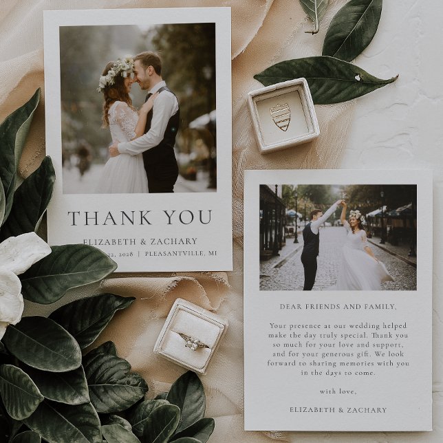 Einfache Minimalistische Zwei-Foto-Hochzeit Dankes Dankeskarte (Von Creator hochgeladen)