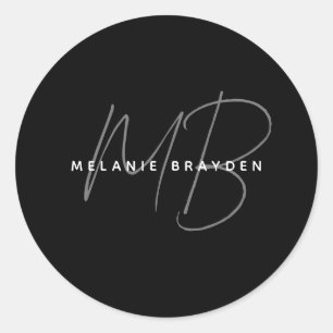 Einfache Minimalistische Zwei-Monogramm-Bezeichnun Runder Aufkleber