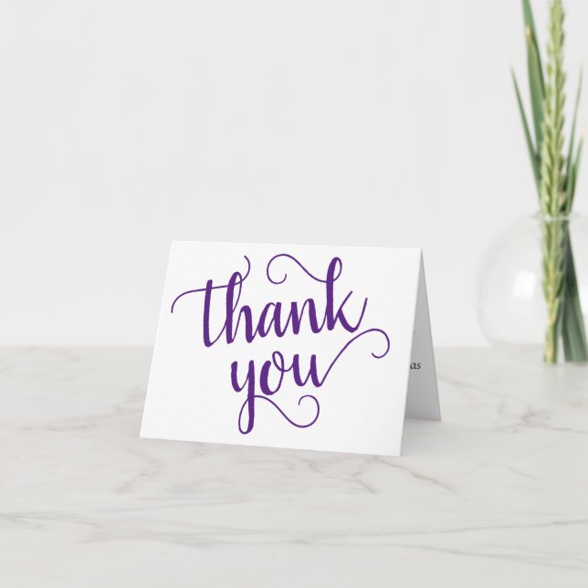 Einfache Minimalschrift | Royal Lila Heart Foto Dankeskarte (Vorderseite)