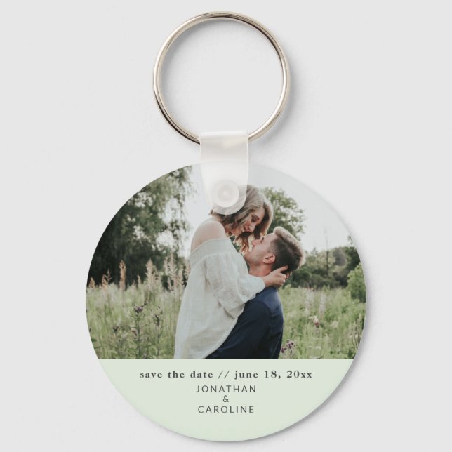 Einfache MinimalWedding Save the Date Foto Green Schlüsselanhänger (Vorderseite)