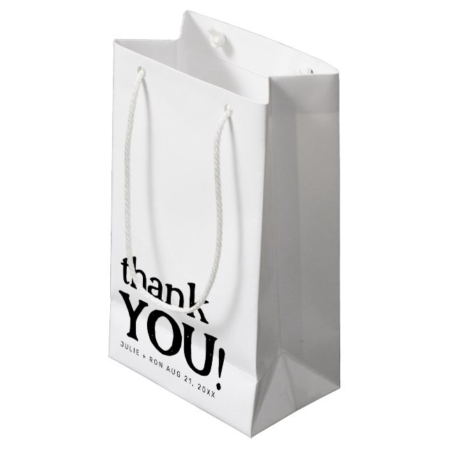 Einfache MinimalWedding Vielen Dank Kleine Geschenktüte (Vorderseite Schrägansicht)