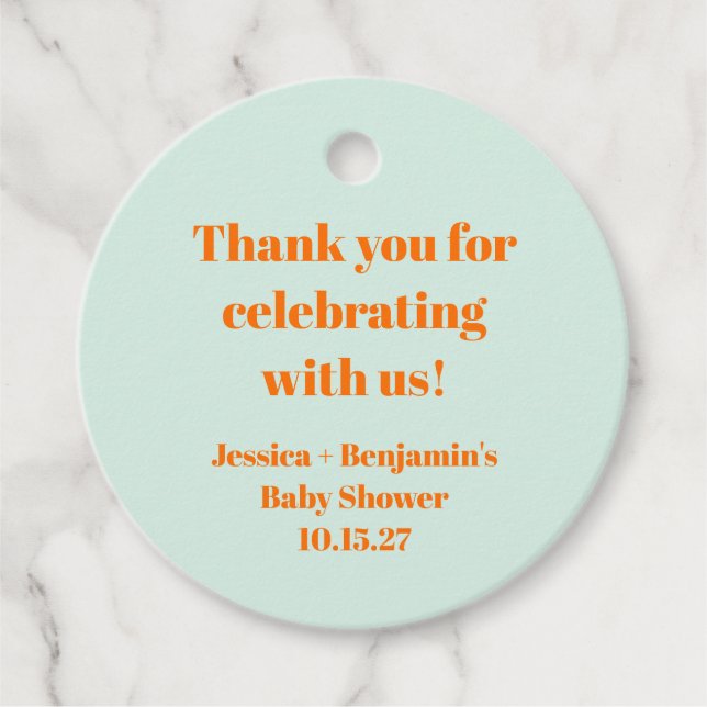 Einfache Mint Orange Babydusche ganz nach Maß Viel Geschenkanhänger (Vorderseite)