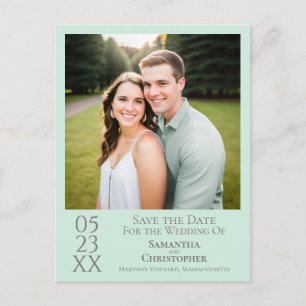 Einfache Mintgrüne Hochzeit Save the Date Foto Postkarte
