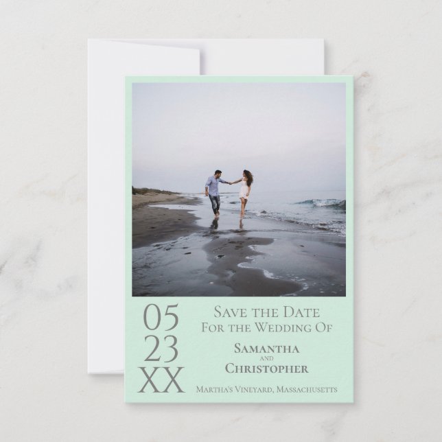 Einfache Minze Grün Modernes Minimalistisches Foto Save The Date (Vorderseite)