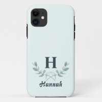 Einfache Minze Grüne Eukalyptus Leaf Mit Monogramm