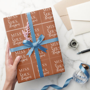 Einfache Miss to Mrs Terrakotta-Brautdusche Geschenkpapier