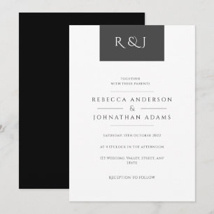 Einfache Mit Monogramm Hochzeit in Schwarz und Wei Einladung