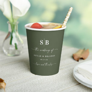 Einfache Mit Monogramm Hochzeit in Solid Color Dun Pappbecher