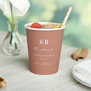 Einfache Mit Monogramm Hochzeit in Solid Color Ter Pappbecher