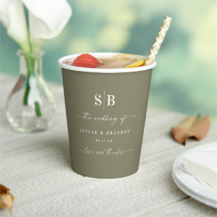 Einfache Mit Monogramm Hochzeit in Vollfarben Pappbecher