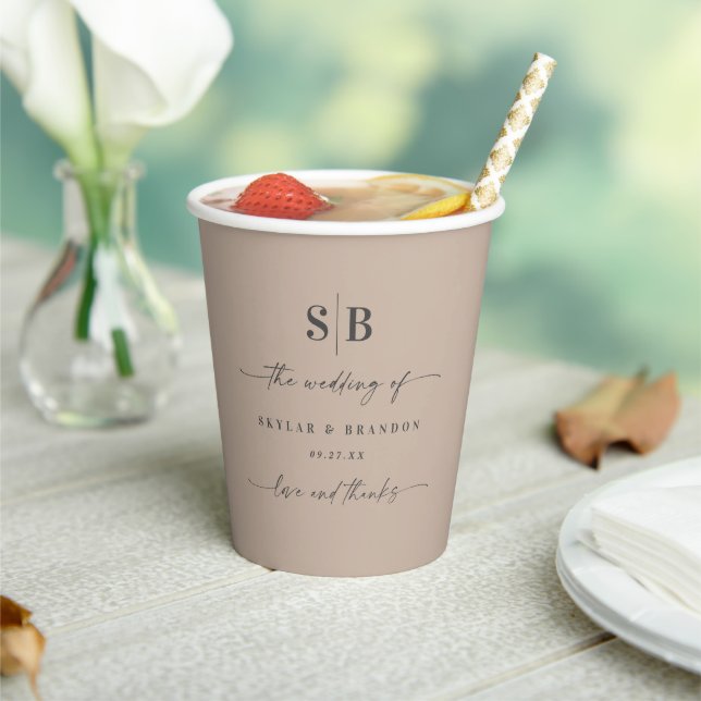 Einfache Mit Monogramm Hochzeit mit festem Farbtup Pappbecher (In Situ)