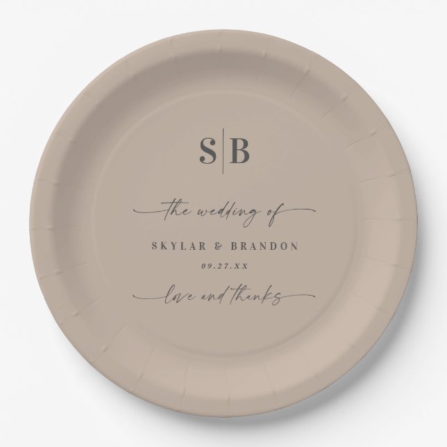 Einfache Mit Monogramm Hochzeit mit festem Farbtup Pappteller (Vorderseite)