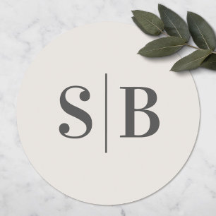 Einfache Mit Monogramm Offweiße Elfenbeinhochzeit Runder Aufkleber