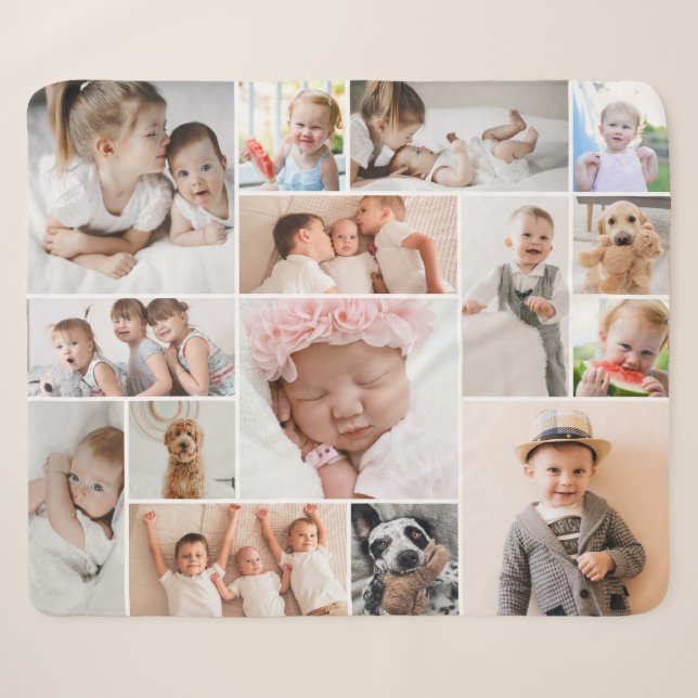 Einfache moderne 15-Foto Collage Sherpa Blanket (M Sherpadecke (Vorderseite (Horizontal))