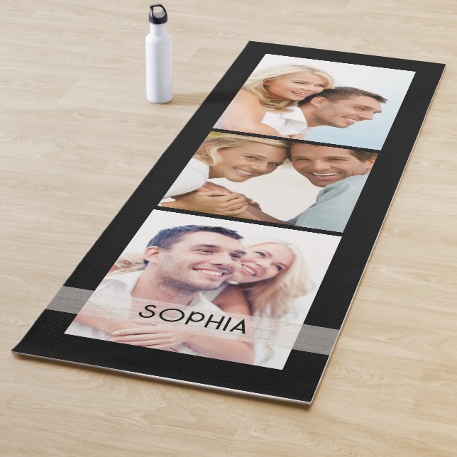 Einfache moderne 3-Foto-Collage Name Personalisier Yogamatte (Beispiel)