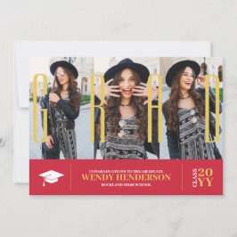 Einfache Moderne 3 Foto Collage Roter Abschluss Ankündigung