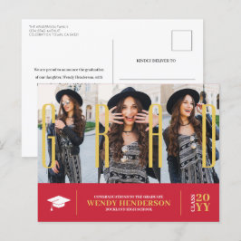 Einfache Moderne 3 Foto Roter Abschluss Ankündigun Postkarte