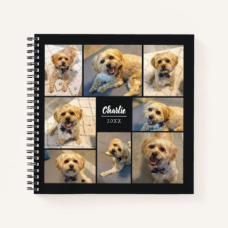 Einfache moderne 8-Foto-Pet-Collage | Schwarz Notizbuch