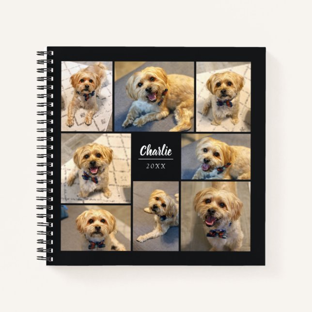Einfache moderne 8-Foto-Pet-Collage | Schwarz Notizbuch (Vorderseite)