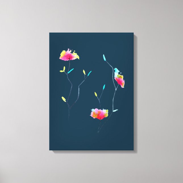 Einfache moderne abstrakte japanische Blume in ros Leinwanddruck (Vorderseite)