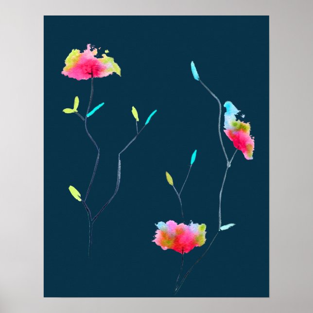 Einfache moderne abstrakte japanische Blume in ros Poster (Vorne)