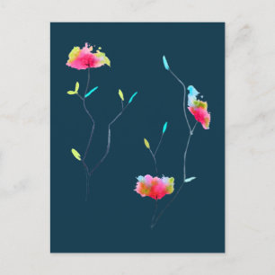 Einfache moderne abstrakte japanische Blume in ros Postkarte