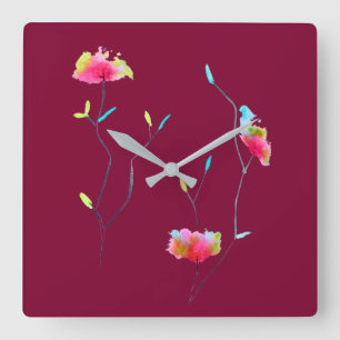 Einfache moderne abstrakte japanische rosa Blume Quadratische Wanduhr