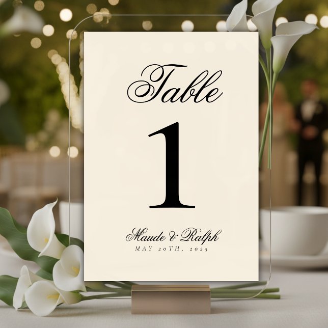 Einfache moderne Altes Geld Schwarz und Creme Hoch Tischnummer (Guide guests to their seats with sophistication using these Simple Modern Old Money Table Numbers!)