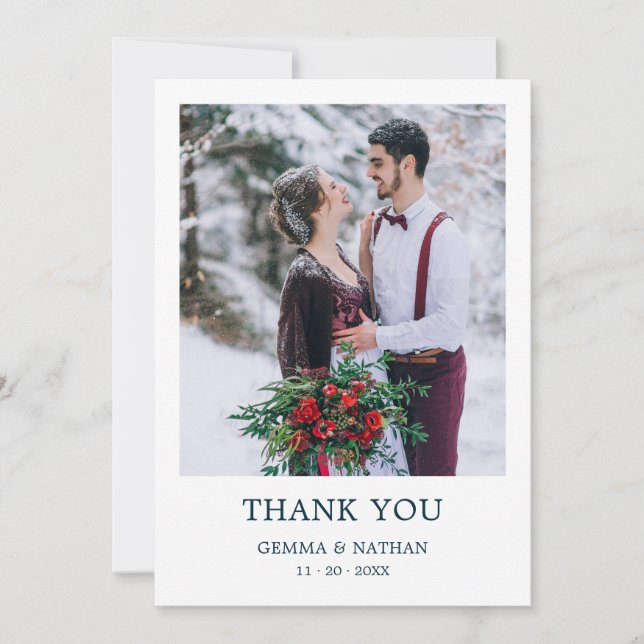 Einfache moderne Aquamarin 1 Foto Hochzeit Dankesc Dankeskarte (Vorderseite)