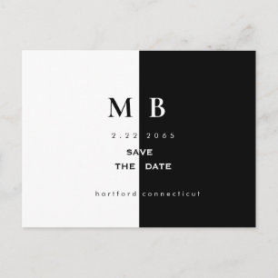 Einfache moderne B/W-Monogramm-Hochzeit retten das Ankündigungspostkarte