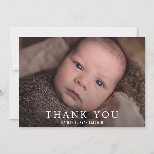 Einfache moderne Baby Boy Foto Babydusche Dankeskarte (Vorderseite)