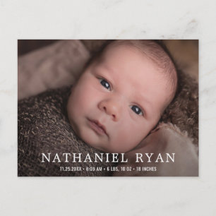 Einfache moderne Baby Boy Foto Birth Ankündigungspostkarte