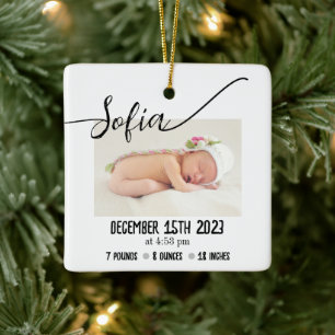 Einfache moderne Baby Foto Birth Stats Keramikornament