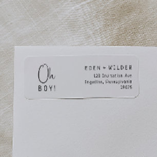 Einfache moderne Babydusche Oh Junge Rücksendeadre