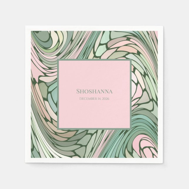 Einfache moderne Bat Mitzvah Rosa und Grün Serviette (Vorderseite)