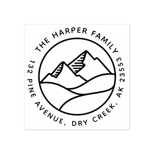 Einfache, moderne Berglandschaft - Familienadresse Gummistempel (Prägung)