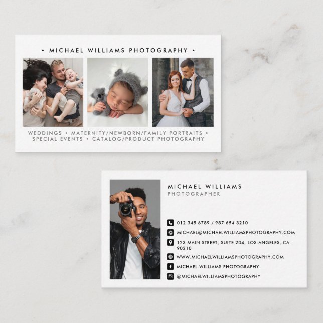 Einfache moderne Berufliche Fotografin mit 4 Fotos Visitenkarte (Vorne/Hinten)
