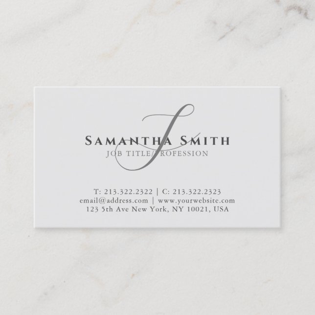 Einfache moderne Berufliche Grauschrift Mit Monogr Visitenkarte (Vorderseite)
