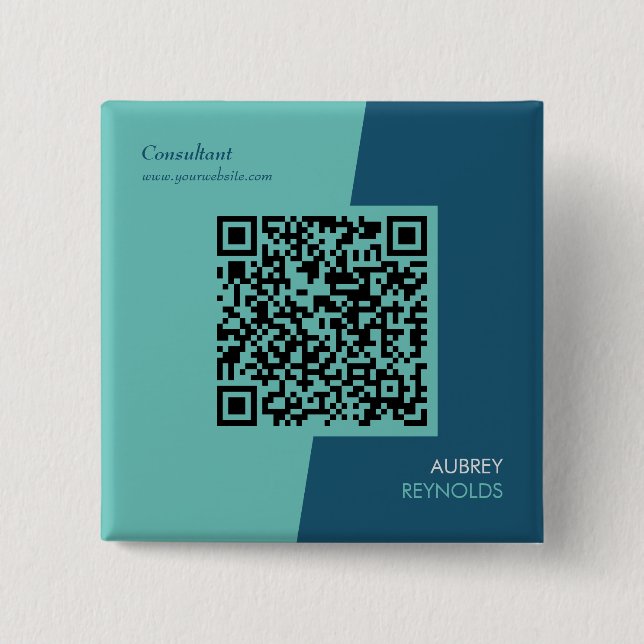 Einfache, moderne Berufliche QR-Codes Blau grün Button (Vorderseite)