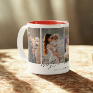 Einfache, moderne, beste Mama je 4 Fotos Collage Zweifarbige Tasse