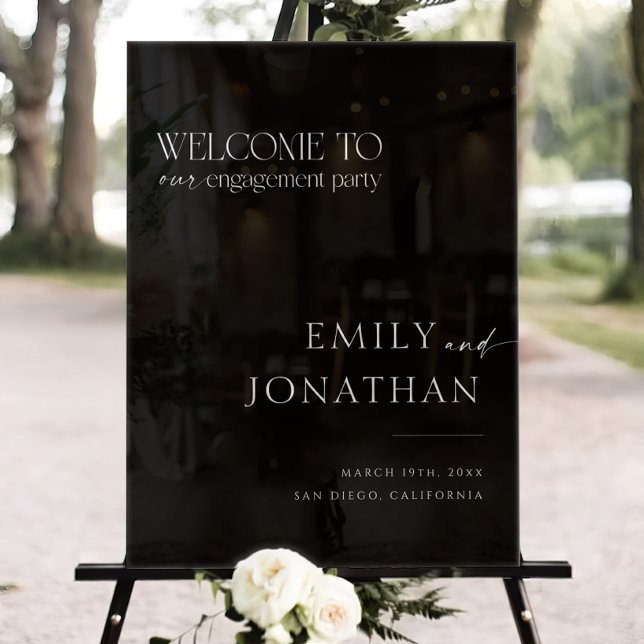 Einfache, moderne Black Engagement Party Willkomme Acrylschild (Von Creator hochgeladen)